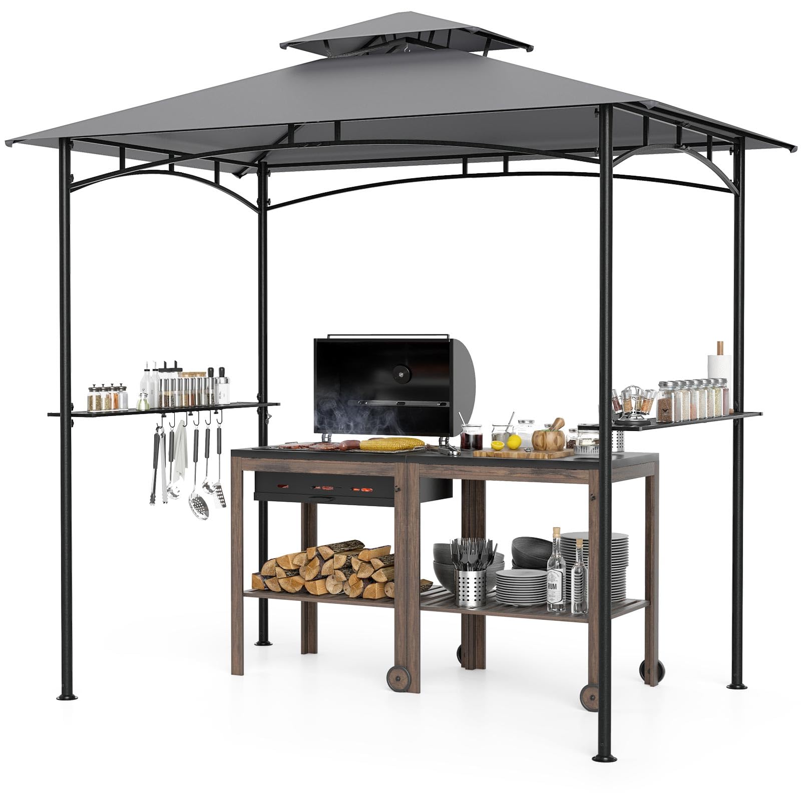 Tangkula 2 Tier Barbecue Gazebo with 2 Shelves